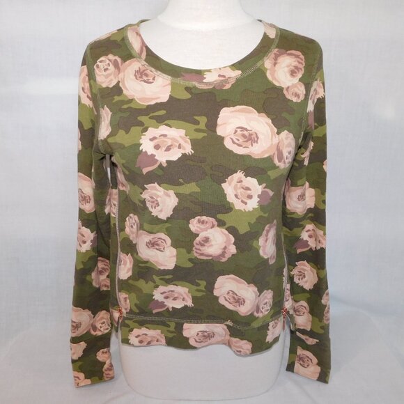 Stella & Dot Womens S Green Camo Pink Roses Rose gold Zipper pullover Sweatshirt - Picture 1 of 11